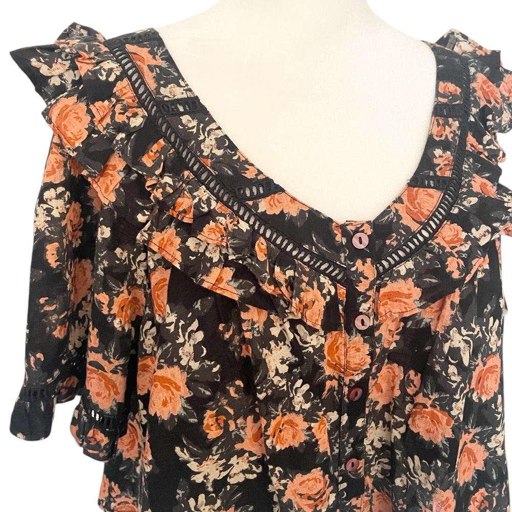Free Peoplele Floral Ruffle Cropped Blouse - Picture 2 of 11